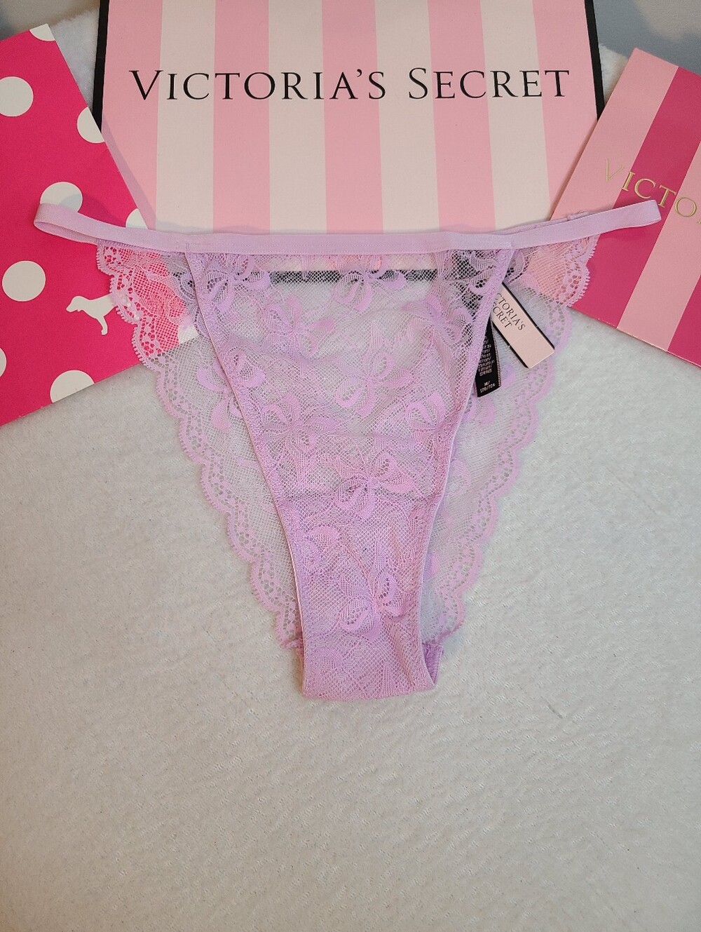 Retired VS Very Sexy Sheer Bow Lace Cheeky String Itsy Bikini Panty Size M